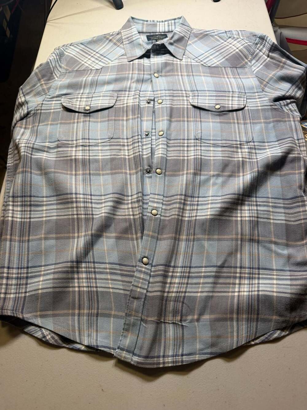 Lucky Brand Western Shirt Size Large Blue Plaid Long Sleeve